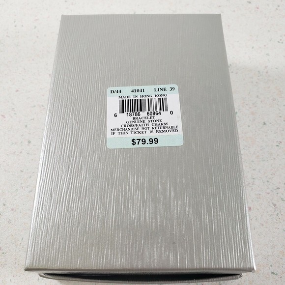 Genuine Stone BLUE STONE FAITH & CROSS HEART Charm Stretch Bracelet New in Box - Picture 7 of 9